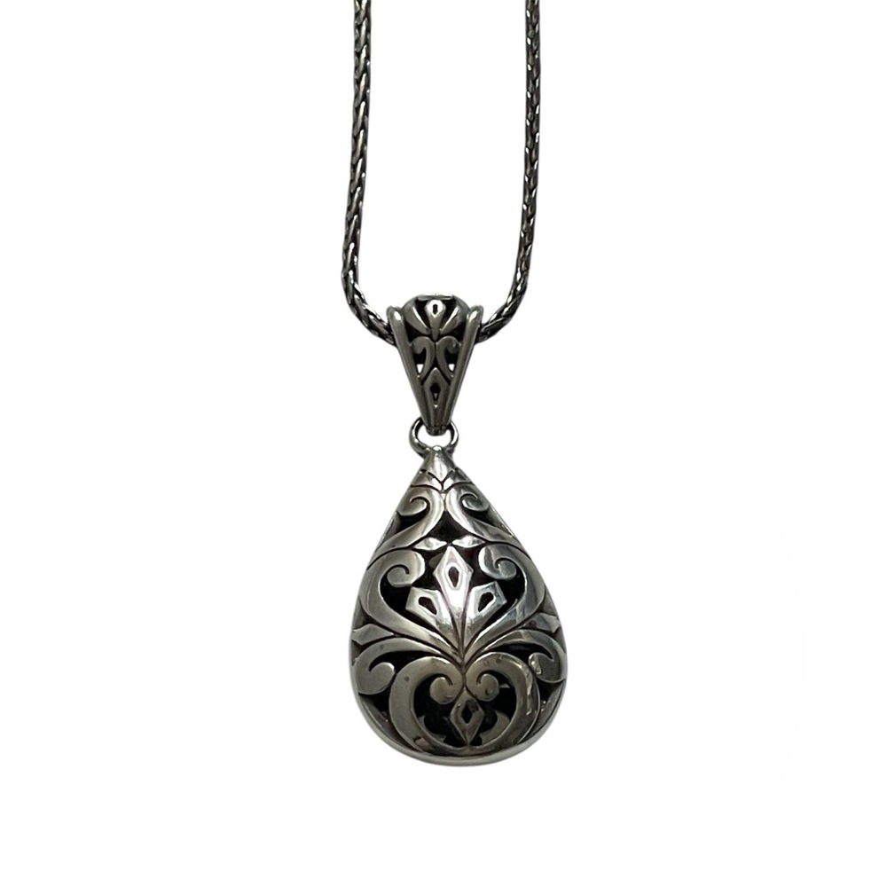 Brighton Silver Teardrop Necklace with Intricate Filigree